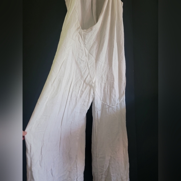 Rosetta Getty White‎ Sleeveless Wide Leg Linen Blend Cropped Apron Wrap Jumpsuit - Picture 12 of 16